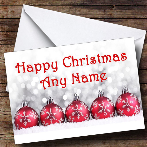 Red Baubles Christmas Card Personalised