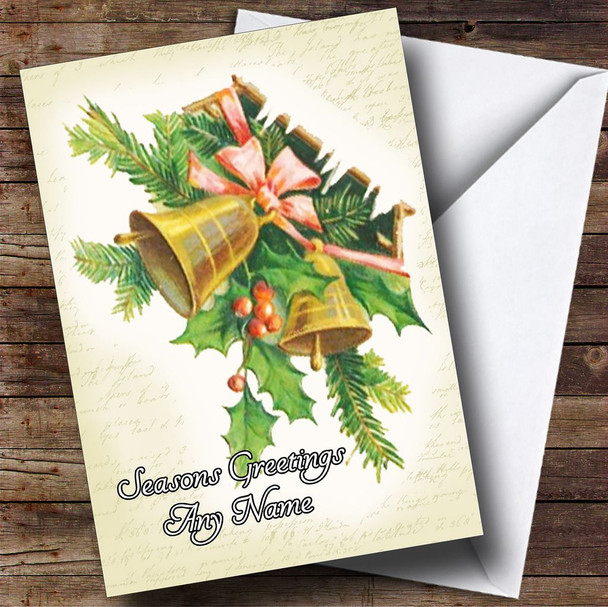 Golden Bells Vintage Traditional Personalised Christmas Card