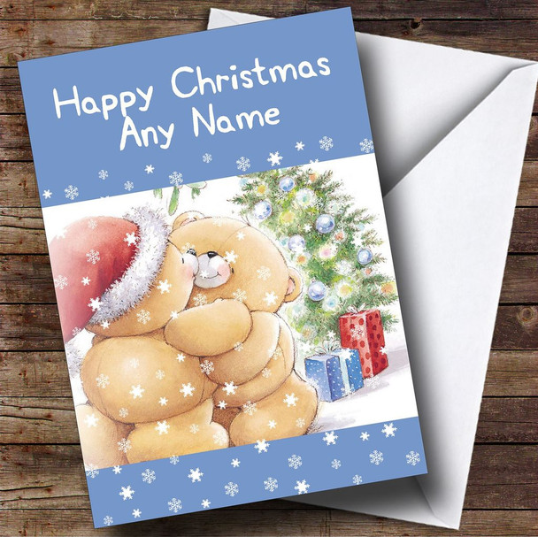 Cuddling Bears Blue Christmas Card Personalised