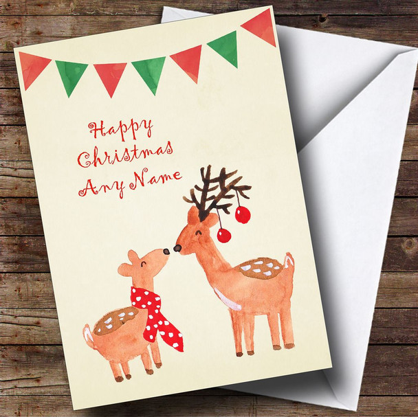 Cute Kissing Reindeers Personalised Christmas Card