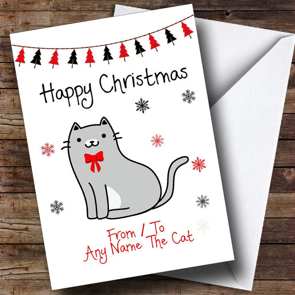 Grey & White From Or To The Cat Pet Personalised Christmas Card