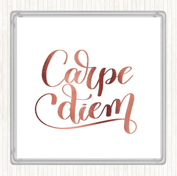 Rose Gold Carpe Diem Swirl Quote Drinks Mat Coaster