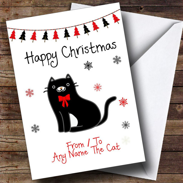 Black & White From Or To The Cat Pet Personalised Christmas Card