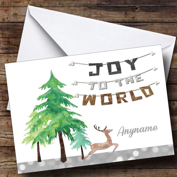 Joy To The World Reindeer Personalised Christmas Card