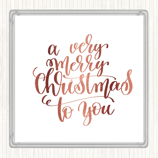 Rose Gold Christmas Ha Very Merry Quote Drinks Mat Coaster
