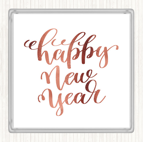 Rose Gold Christmas Happy New Year Quote Drinks Mat Coaster