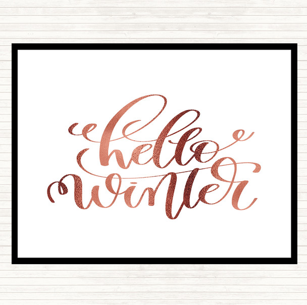 Rose Gold Christmas Hello Winter Quote Mouse Mat Pad