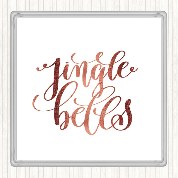 Rose Gold Christmas Jingle Bells Quote Drinks Mat Coaster