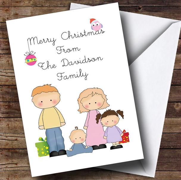 From Our Family Dark Hair Girl & Boy Personalised Christmas Card