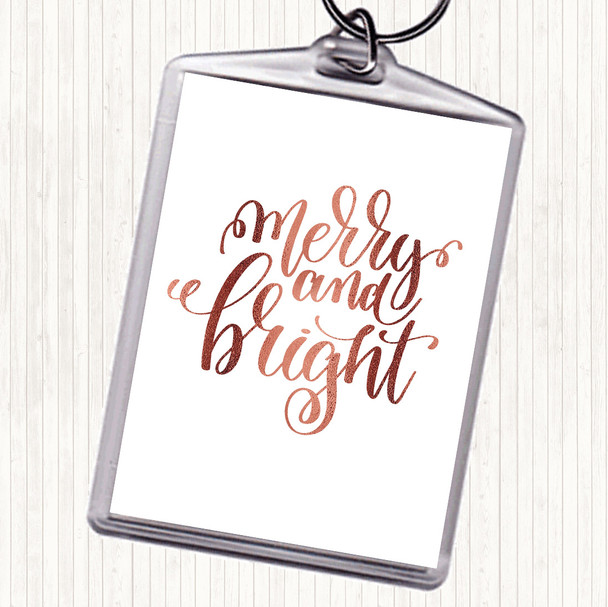 Rose Gold Christmas Merry & Bright Quote Bag Tag Keychain Keyring