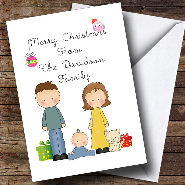 From Our Family Boy Baby White Cat Personalised Christmas Card