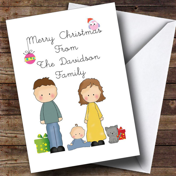 From Our Family Boy Baby Cat Personalised Christmas Card
