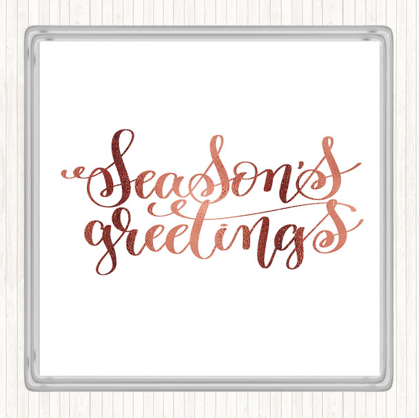 Rose Gold Christmas Seasons Greetings Quote Drinks Mat Coaster