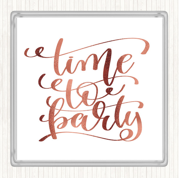 Rose Gold Christmas Time To Party Quote Drinks Mat Coaster