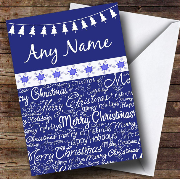 Blue Happy Holidays Personalised Christmas Card