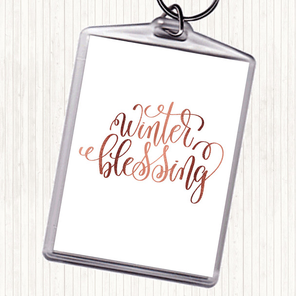 Rose Gold Christmas Winter Blessing Quote Bag Tag Keychain Keyring