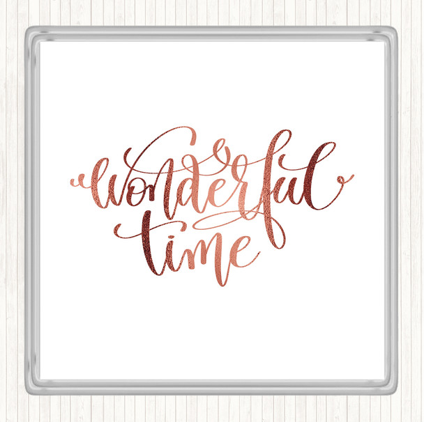 Rose Gold Christmas Wonderful Time Quote Drinks Mat Coaster