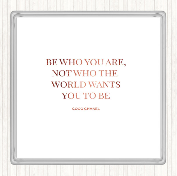 Rose Gold Coco Chanel Be Who You Are Quote Drinks Mat Coaster