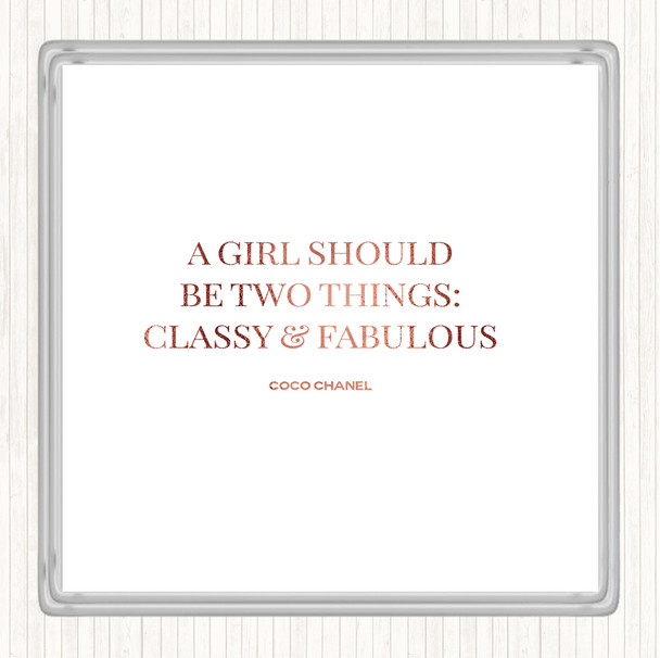 Rose Gold Coco Chanel Classy & Fabulous Quote Drinks Mat Coaster
