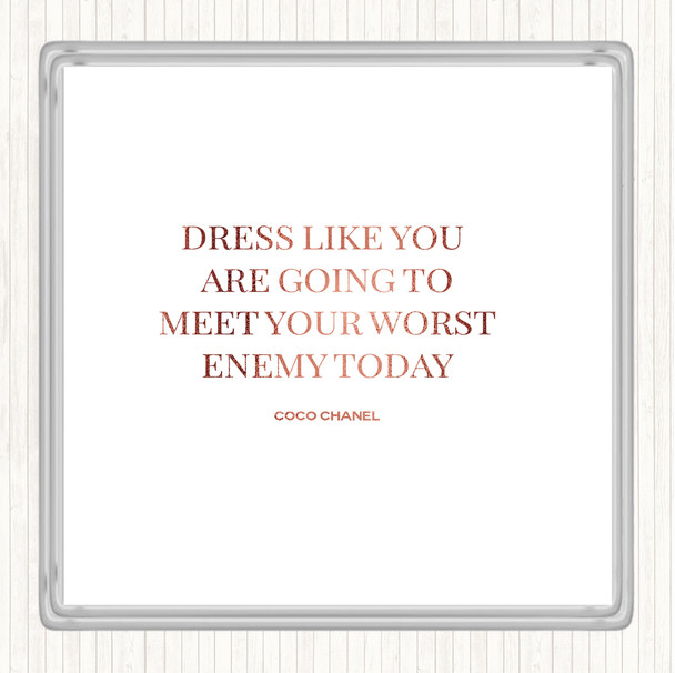 Rose Gold Coco Chanel Worst Enemy Quote Drinks Mat Coaster