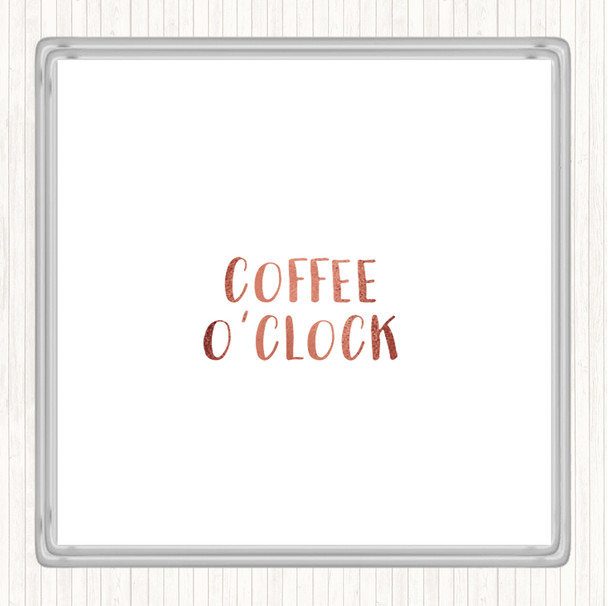 Rose Gold Coffee O'clock Quote Drinks Mat Coaster