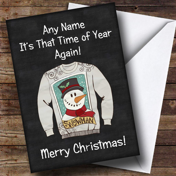 Snowman Jumper Black Personalised Christmas Card