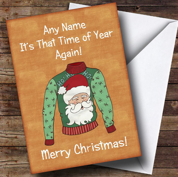 Santa Jumper Orange Personalised Christmas Card