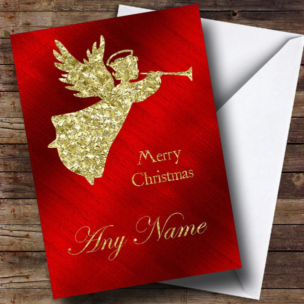 Red Gold Xmas Angel Personalised Christmas Card