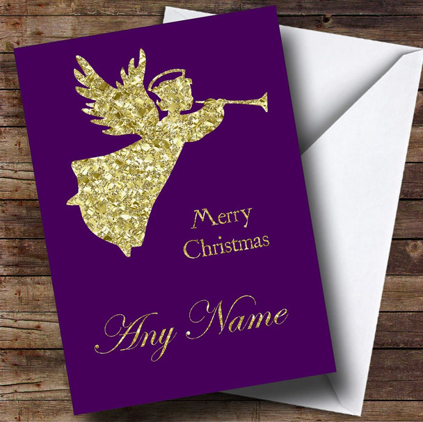 Purple Gold Xmas Angel Personalised Christmas Card