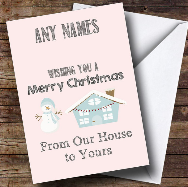 Pink From Our House To Yours Personalised Christmas Card