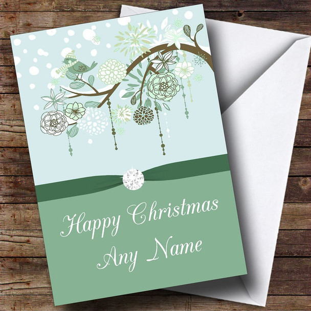 Green Xmas Bird Personalised Christmas Card