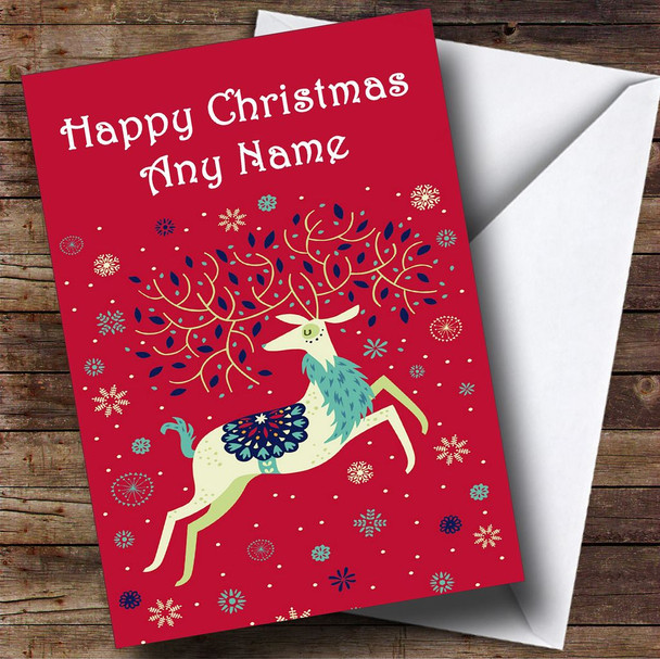 Red Reindeer Modern Christmas Card Personalised