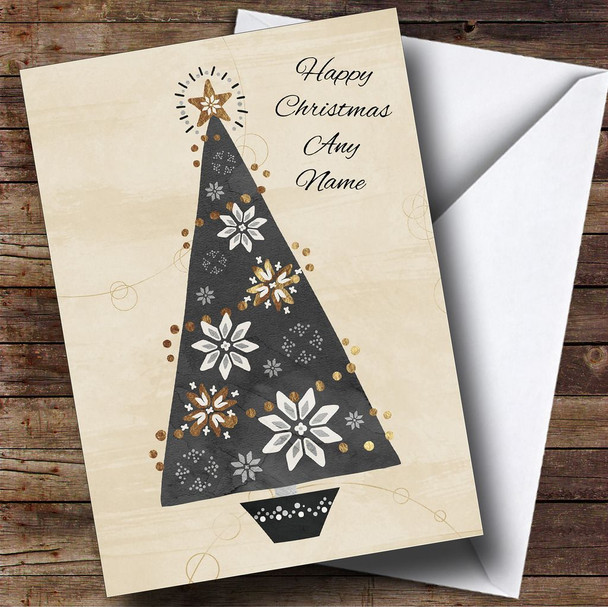 Black Christmas Tree Personalised Christmas Card