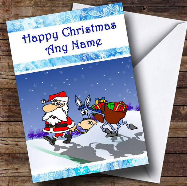 Funny Santa And Donkey Christmas Card Personalised