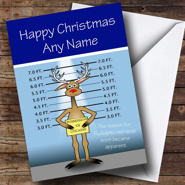 Funny Rudolph's Habit Personalised Christmas Card