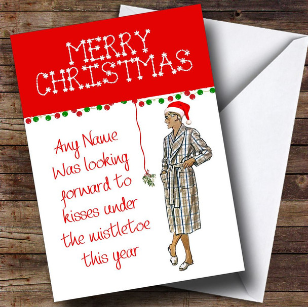 Funny Hanging Mistletoe Personalised Christmas Card