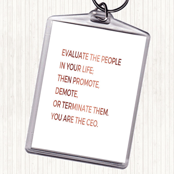 Rose Gold Evaluate The People In Your Life Quote Bag Tag Keychain Keyring