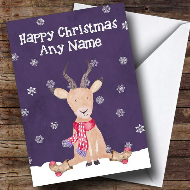 Watercolour Snowy Antelope Personalised Christmas Card