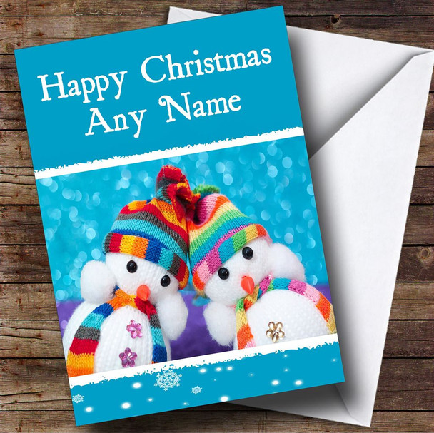 Cute Snowmen In Hats Christmas Card Personalised