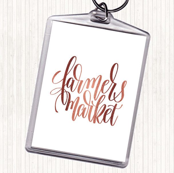Rose Gold Farmers Market Quote Bag Tag Keychain Keyring