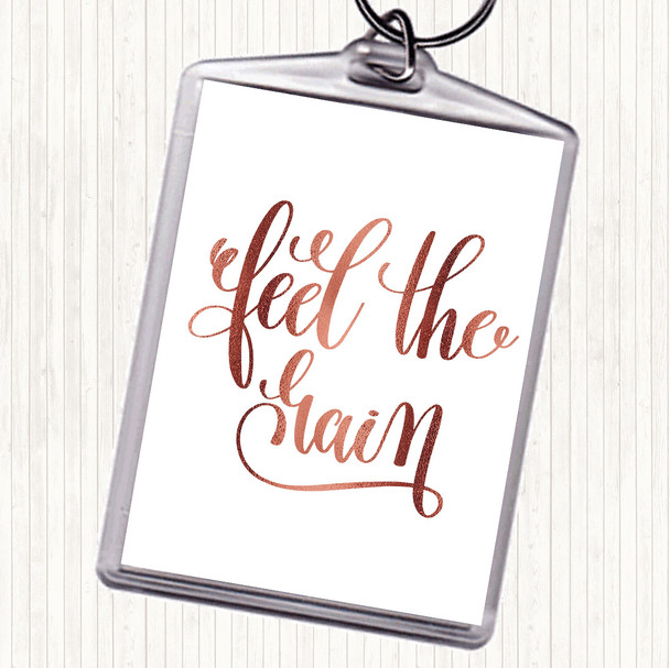 Rose Gold Feel The Gain Quote Bag Tag Keychain Keyring