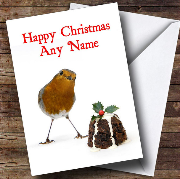 Robin And Pudding Christmas Card Personalised