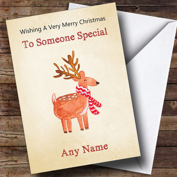 Cute Watercolour Reindeer Personalised Christmas Card