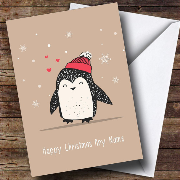 Cute Snowy Penguin Personalised Christmas Card