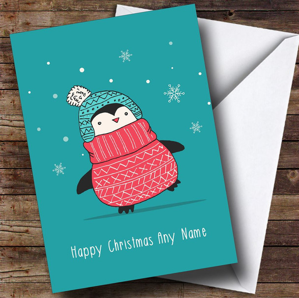 Christmas Jumper Penguin Personalised Christmas Card