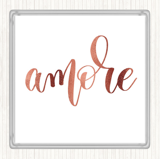 Rose Gold Amore Quote Drinks Mat Coaster