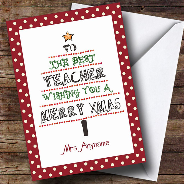 Red Spotty Best Teacher Personalised Christmas Card
