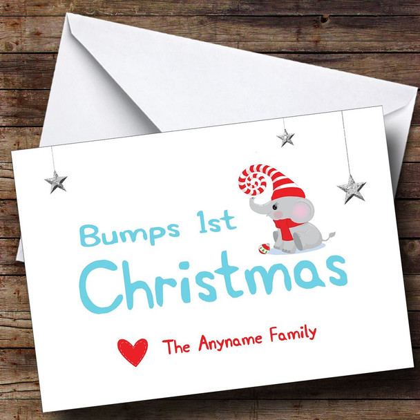 Bumps 1st Christmas Elephant Pregnant Personalised Christmas Card