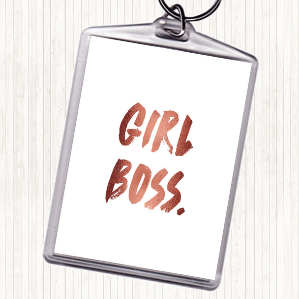 Rose Gold Girl Boss Bold Quote Bag Tag Keychain Keyring