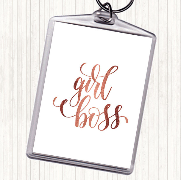 Rose Gold Girl Boss Swirl Quote Bag Tag Keychain Keyring